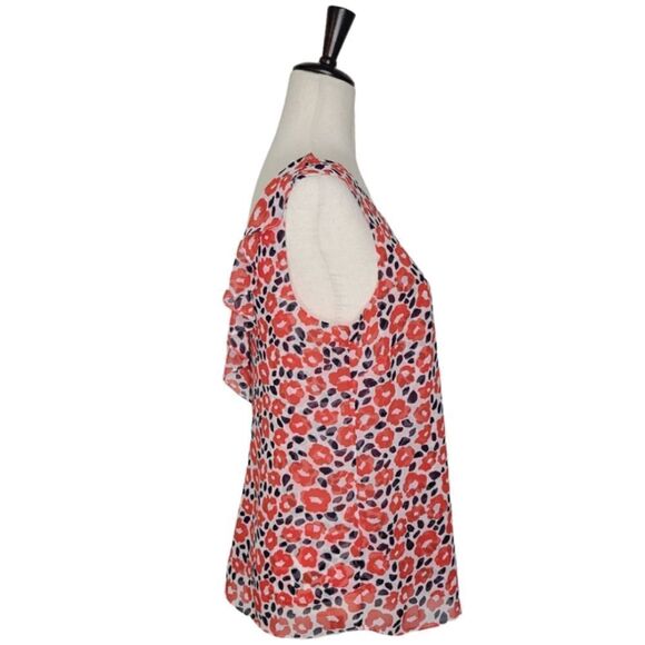 Cabi Flipside Red Floral Ruffle Detail Sleeveless Blouse Size S - Picture 1 of 9